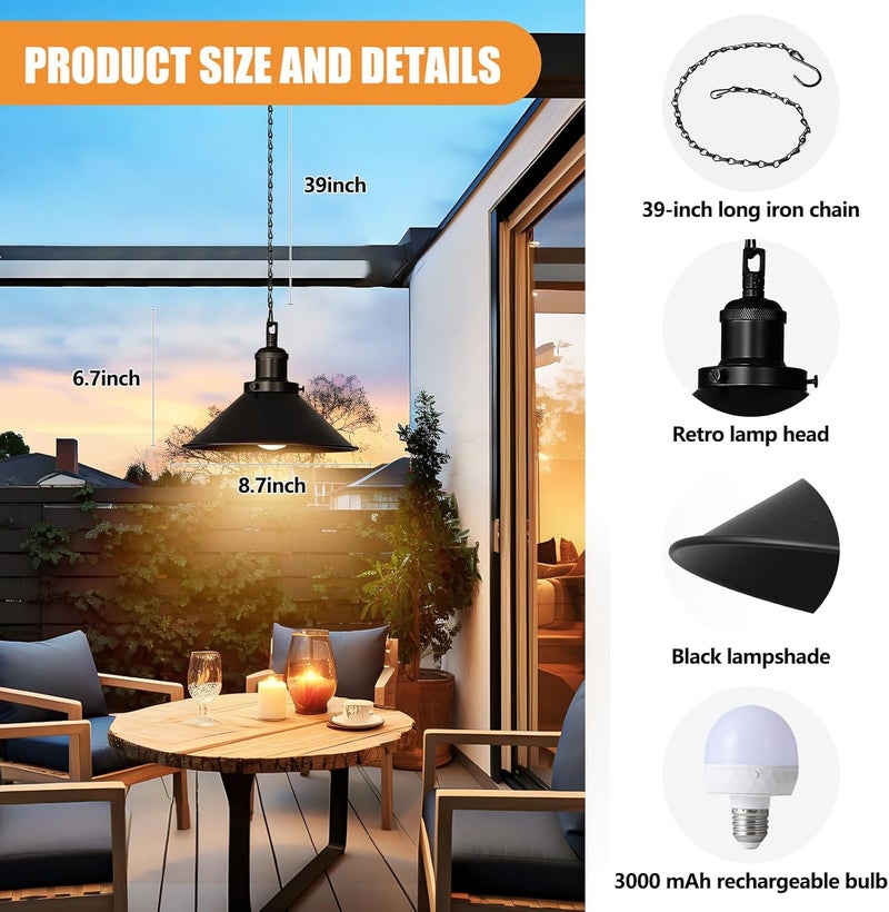 Bailoch 2 Pack Black Portable Battery Operated Hanging Lights, Rechargeable Wireless Outdoor Pendant Light with Remote, Battery Powered Chandelier Lantern Fixture for Indoor Outdoor Gazebo Porch Patio - Image 2